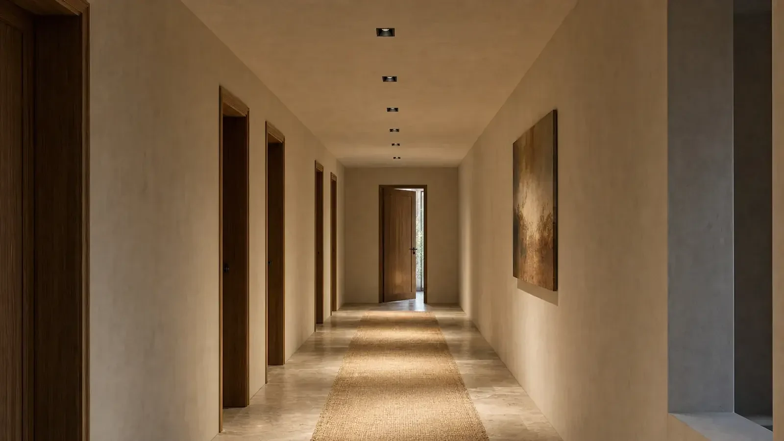 Trimless lighting in a hospitality corridor