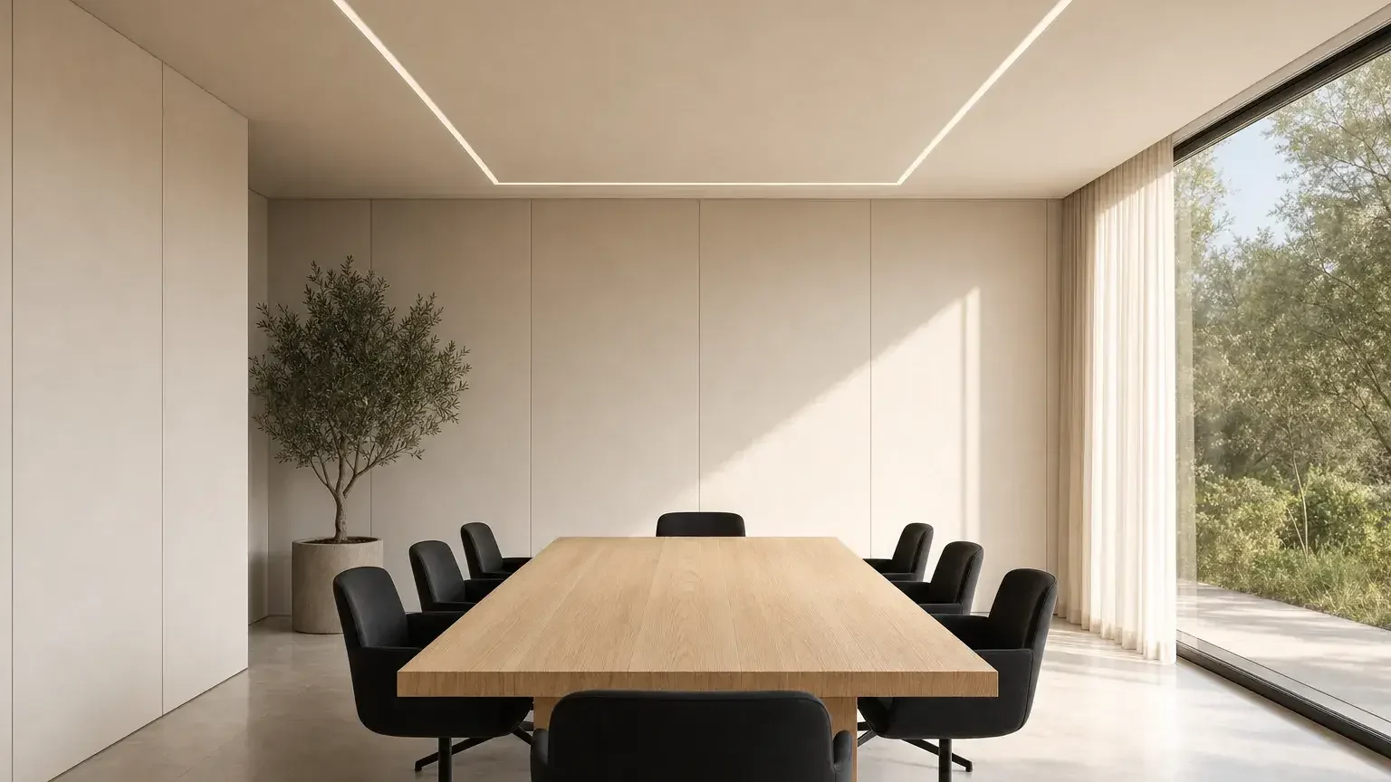 Trimless linear lighting in a boardroom